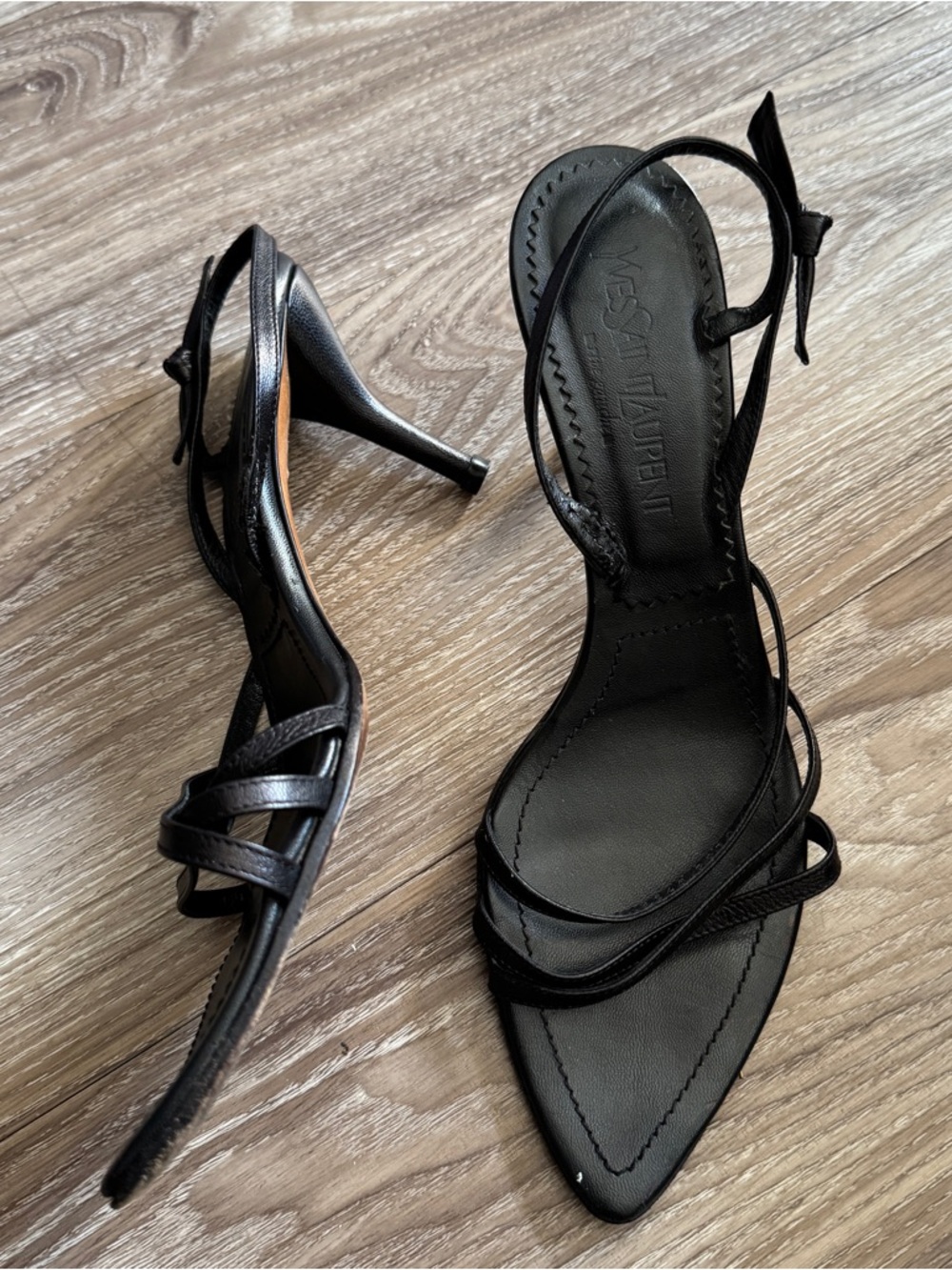 Yves Saint Laurent Black Leather Strappy Stiletto Sandals